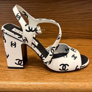 Chanel logo block heels